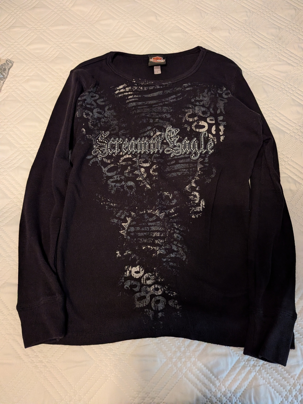 Harley-Davidson Black Long Sleeve Graphic Tee with Silver Print